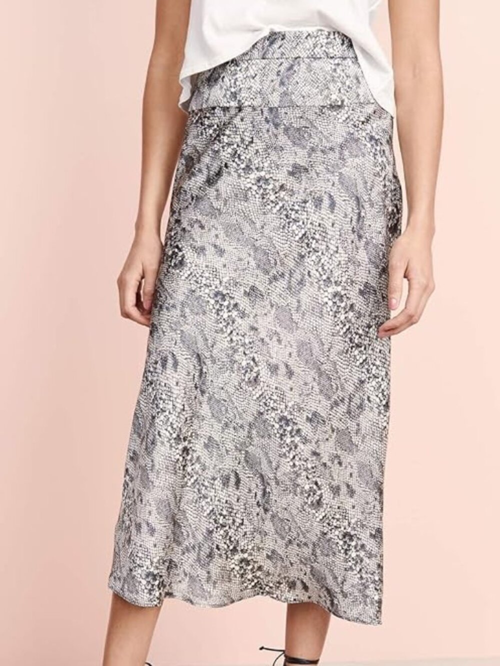 Free People Snake Print Midi Satin Slip Skirt Bias Cut 90s High Waisted Silky